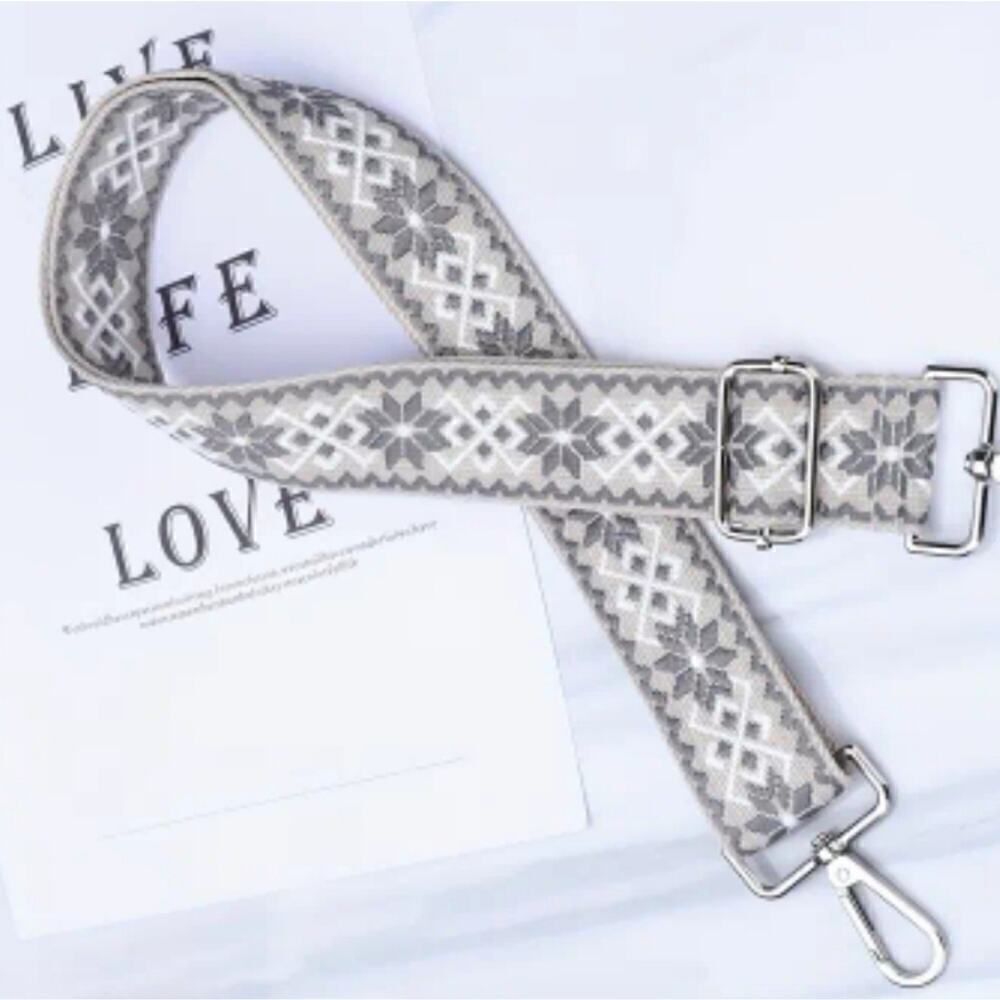 Chic Embroidered Adjustable Bag Strap Beige and Grey - Picture 6 of 6